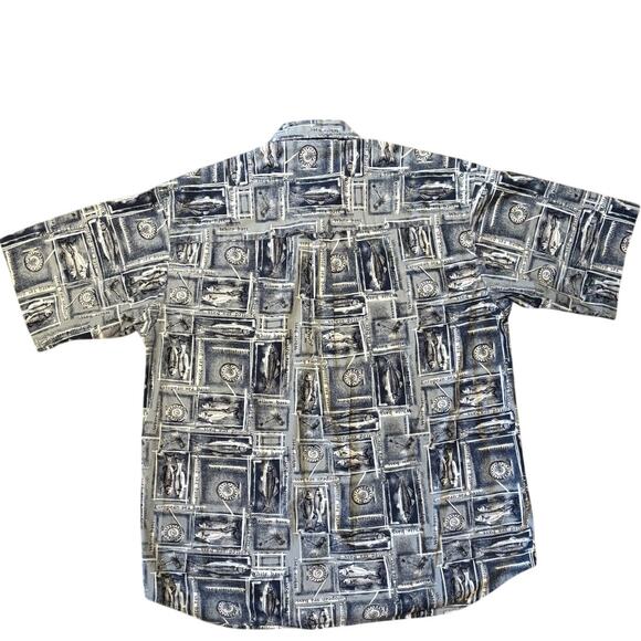 Columbia Short Sleeved Sea Bass/Fish Motif Cotton Button Front Shirt, Sz. Lg. - Picture 2 of 4